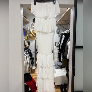 Chic Me White Textured Ruffle Dress